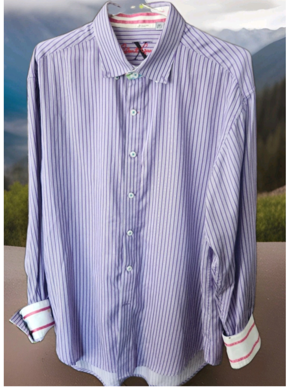 Robert Graham X Collection Shirt XL Flip Cuff Button Up Long Sleeves Striped
